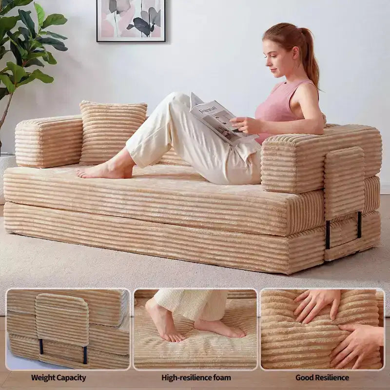 Canapé-lit convertible 5-en-1 de 80,7 po – Velours côtelé, 1 200 lb, aucun assemblage requis