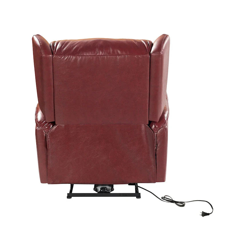 Fauteuil inclinable électrique en cuir véritable avec port USB – Dossier à oreilles et clous décoratifs, ensemble de 2