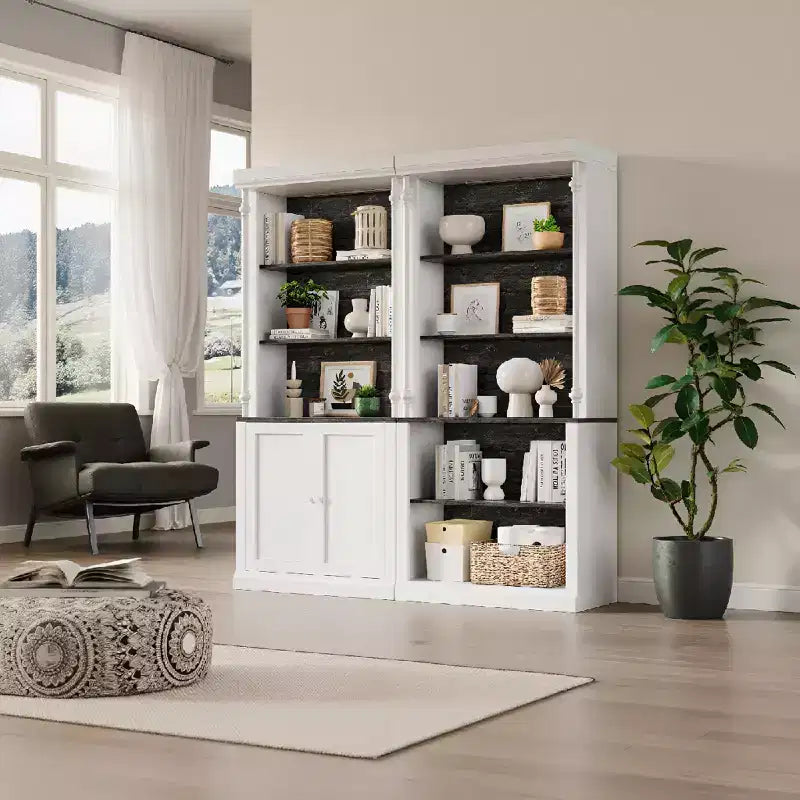 5-Tier Open Bookcase with LED Lights, Tall Roman Column Freestanding Bookshelf, Adjustable Shelves for Home Office and Living Room