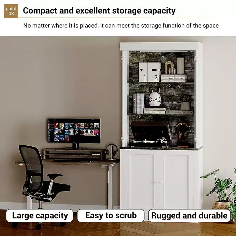 5-Tier Open Bookcase with LED Lights, Tall Roman Column Freestanding Bookshelf, Adjustable Shelves for Home Office and Living Room