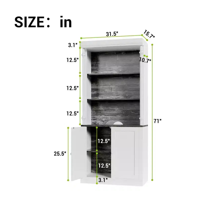 5-Tier Open Bookcase with LED Lights, Tall Roman Column Freestanding Bookshelf, Adjustable Shelves for Home Office and Living Room