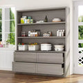 Famapy Minimalist Light Gray Kitchen Storage Cabinet,Pantry Organizer,Open Shelves+Drawers for Organized Pantry/ Dining Room