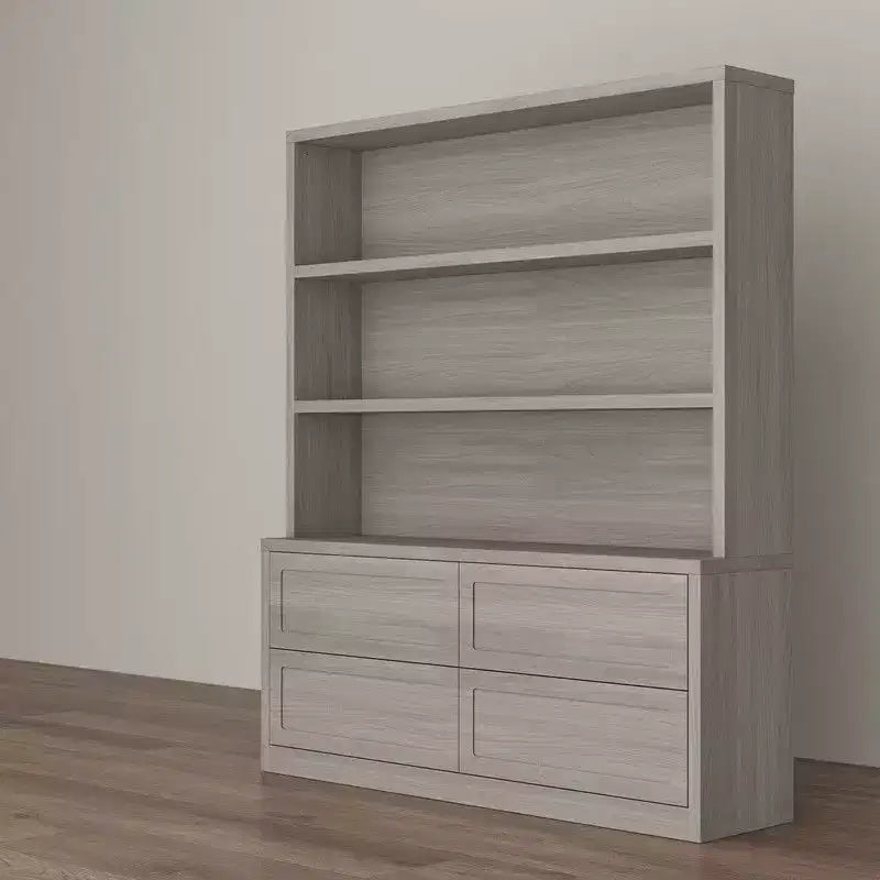 Minimalist Light Gray Kitchen Storage Cabinet,Pantry Organizer,Open Shelves+Drawers for Organized Pantry/ Dining Room