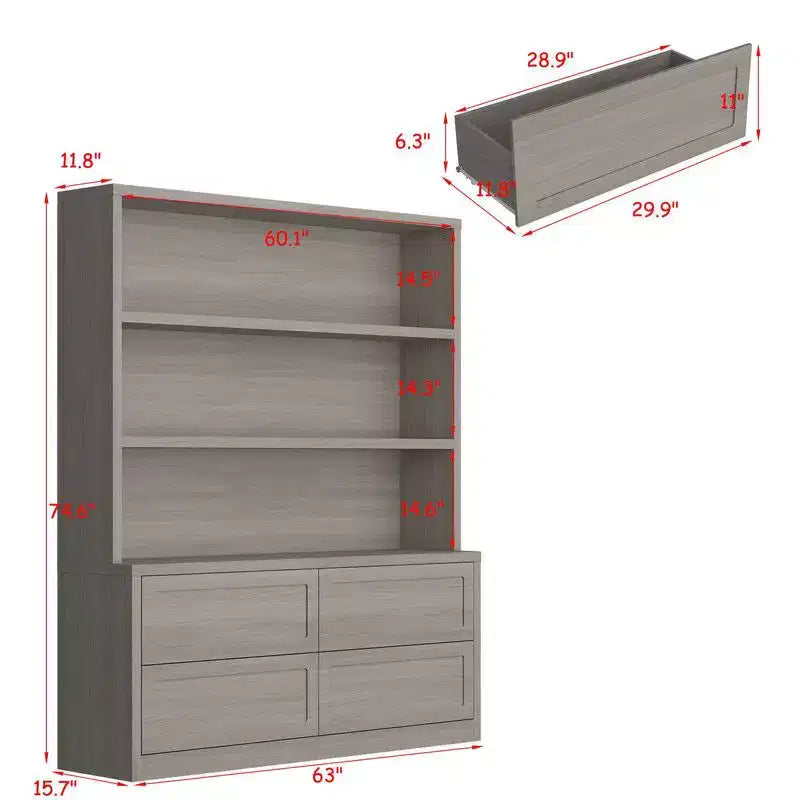Minimalist Light Gray Kitchen Storage Cabinet,Pantry Organizer,Open Shelves+Drawers for Organized Pantry/ Dining Room