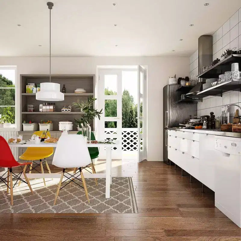 Minimalist Light Gray Kitchen Storage Cabinet,Pantry Organizer,Open Shelves+Drawers for Organized Pantry/ Dining Room