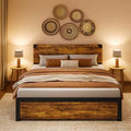 King Bed Frame with Headboard, Full Platform Bed Frame with Under Bed Storage and Metal Legs, Full Size Bed Frame for Noise Free, No Box Spring Needed