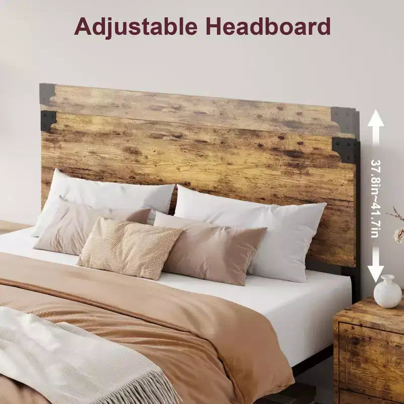 King Bed Frame with Headboard, Full Platform Bed Frame with Under Bed Storage and Metal Legs, Full Size Bed Frame for Noise Free, No Box Spring Needed