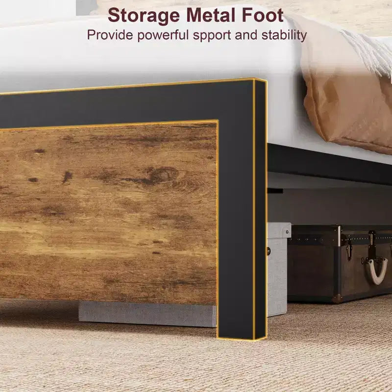 King Bed Frame with Headboard, Full Platform Bed Frame with Under Bed Storage and Metal Legs, Full Size Bed Frame for Noise Free, No Box Spring Needed