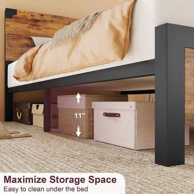 King Bed Frame with Headboard, Full Platform Bed Frame with Under Bed Storage and Metal Legs, Full Size Bed Frame for Noise Free, No Box Spring Needed