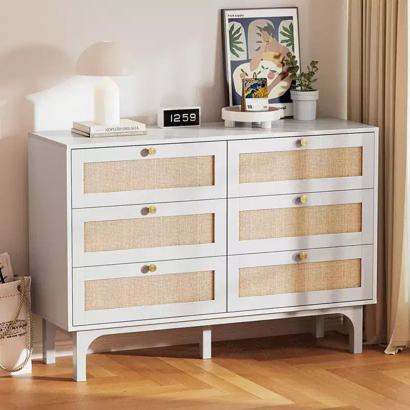 Karl Home 6-Drawer White Particle Board 47.24in. W Chest of Drawer