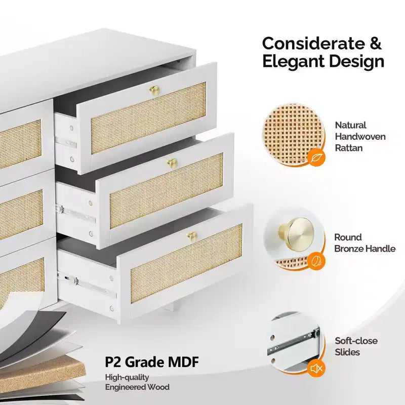 6-Drawer White Particle Board 47.24in. W Chest of Drawer