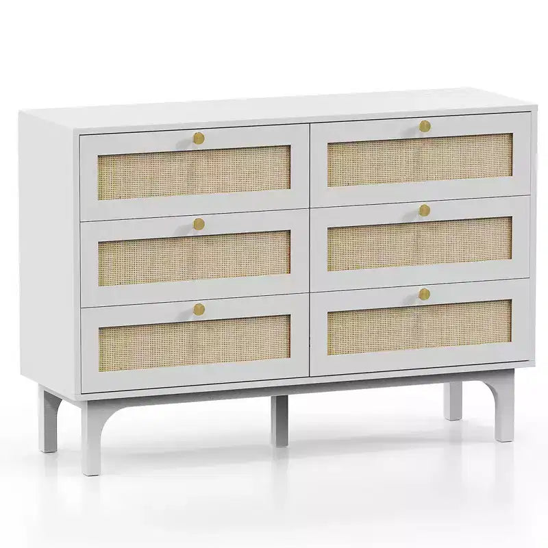 6-Drawer White Particle Board 47.24in. W Chest of Drawer