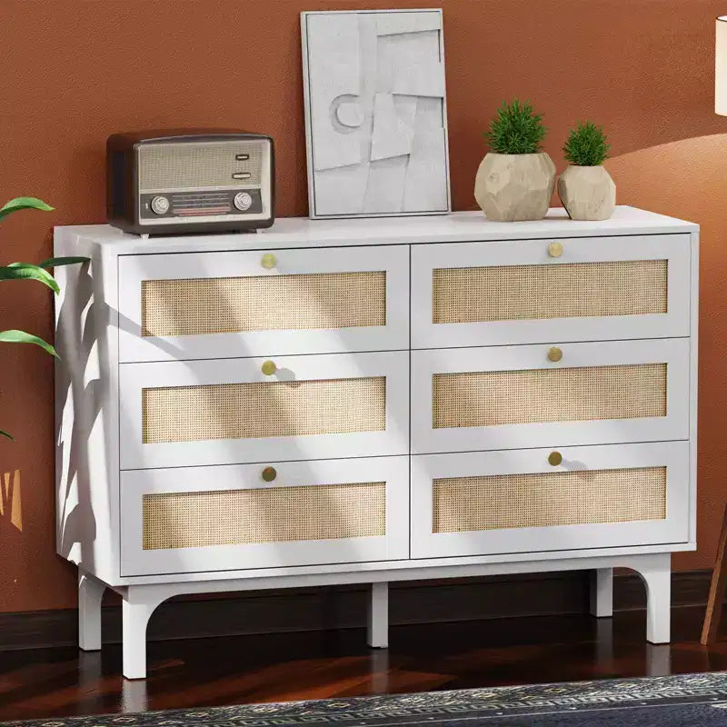 Commode 6 tiroirs en panneaux de particules blancs de 120 cm de large