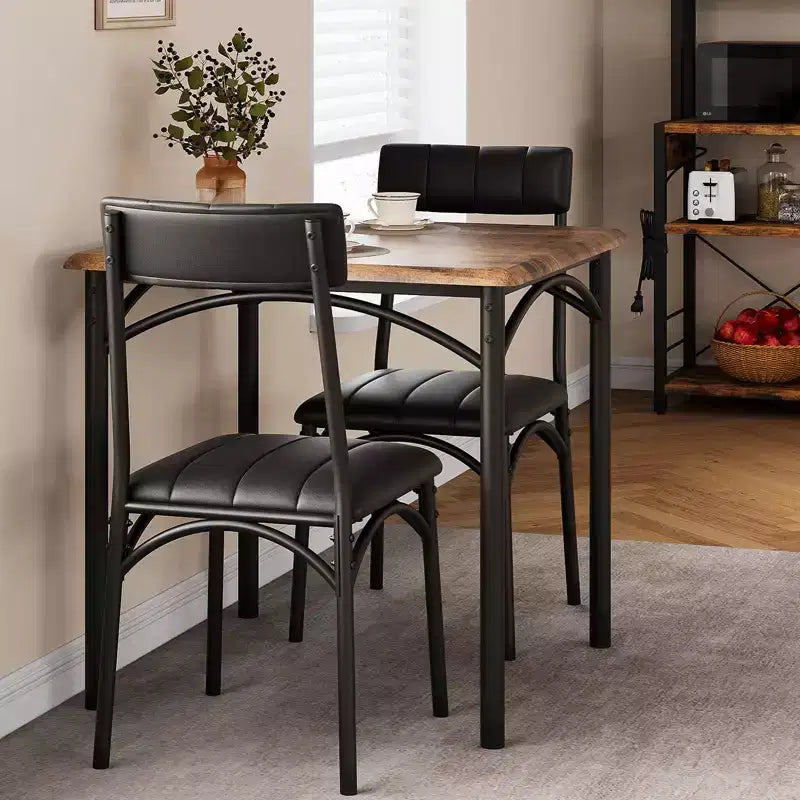 Modern Rustic Gray Square Dining Set, 29.2' L x W 30.1' H Table, 33.7' 18.4' 17' Chairs, 2 Person, Metal & MDF, Easy Assembly, Space-Saving