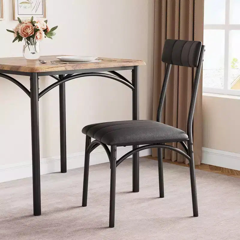 Modern Rustic Gray Square Dining Set, 29.2' L x W 30.1' H Table, 33.7' 18.4' 17' Chairs, 2 Person, Metal & MDF, Easy Assembly, Space-Saving