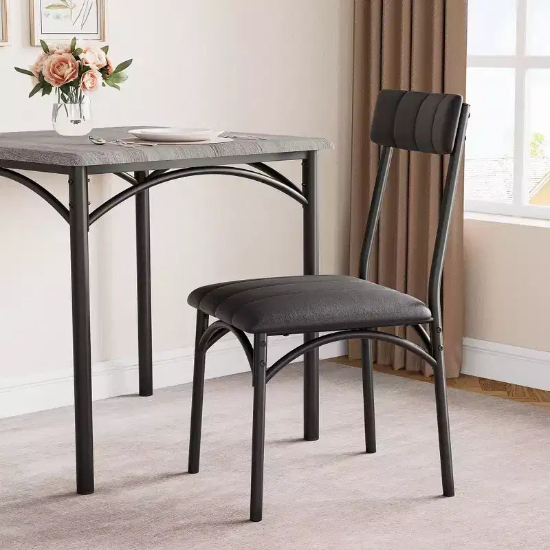 Modern Rustic Gray Square Dining Set, 29.2' L x W 30.1' H Table, 33.7' 18.4' 17' Chairs, 2 Person, Metal & MDF, Easy Assembly, Space-Saving