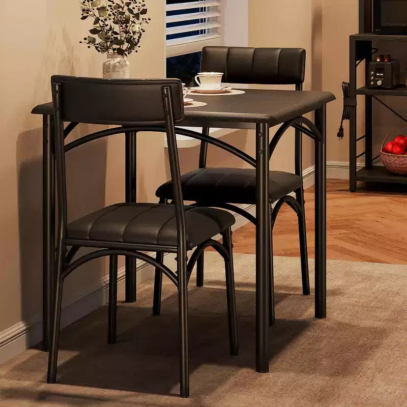 Modern Rustic Gray Square Dining Set, 29.2' L x W 30.1' H Table, 33.7' 18.4' 17' Chairs, 2 Person, Metal & MDF, Easy Assembly, Space-Saving