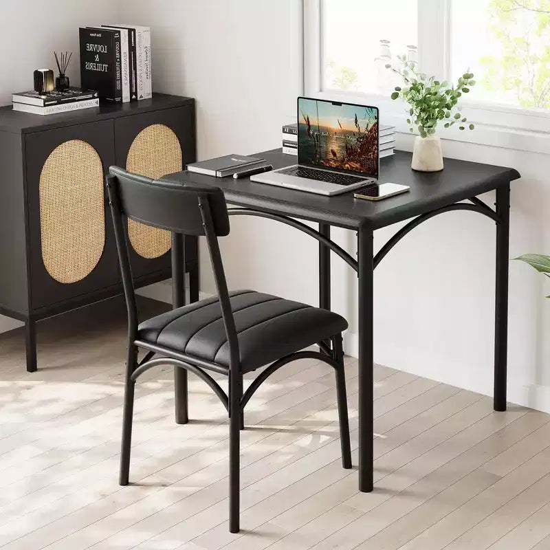 Modern Rustic Gray Square Dining Set, 29.2' L x W 30.1' H Table, 33.7' 18.4' 17' Chairs, 2 Person, Metal & MDF, Easy Assembly, Space-Saving