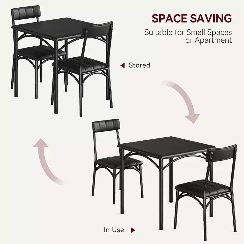 Modern Rustic Gray Square Dining Set, 29.2' L x W 30.1' H Table, 33.7' 18.4' 17' Chairs, 2 Person, Metal & MDF, Easy Assembly, Space-Saving