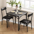 Modern Rustic Gray Square Dining Set, 29.2' L x W 30.1' H Table, 33.7' 18.4' 17' Chairs, 2 Person, Metal & MDF, Easy Assembly, Space-Saving