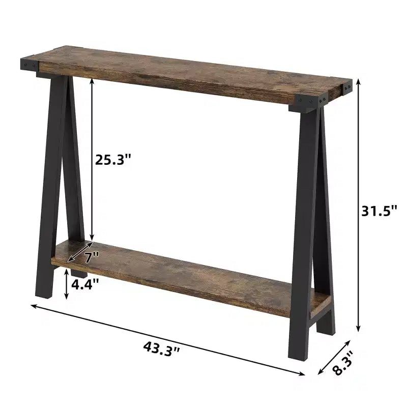 43.3 Inch Farmhouse Console Table - 2 Tier Entryway Table, MDF Sofa Table with Metal Frame, Behind Couch Table for Living Room, Hallway, Entryway