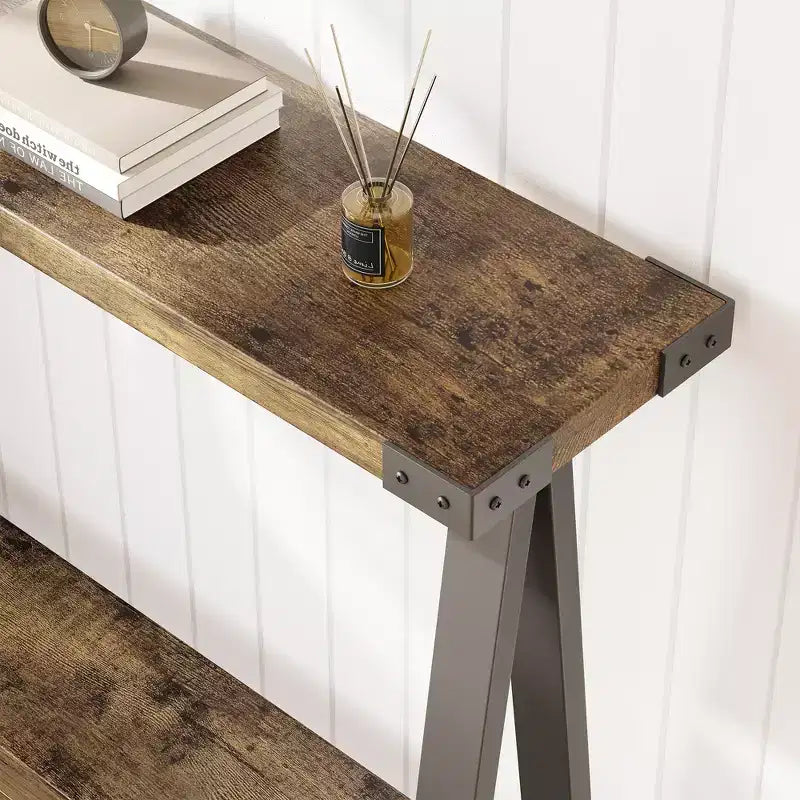 43.3 Inch Farmhouse Console Table - 2 Tier Entryway Table, MDF Sofa Table with Metal Frame, Behind Couch Table for Living Room, Hallway, Entryway