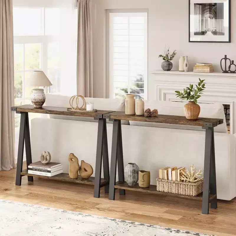43.3 Inch Farmhouse Console Table - 2 Tier Entryway Table, MDF Sofa Table with Metal Frame, Behind Couch Table for Living Room, Hallway, Entryway