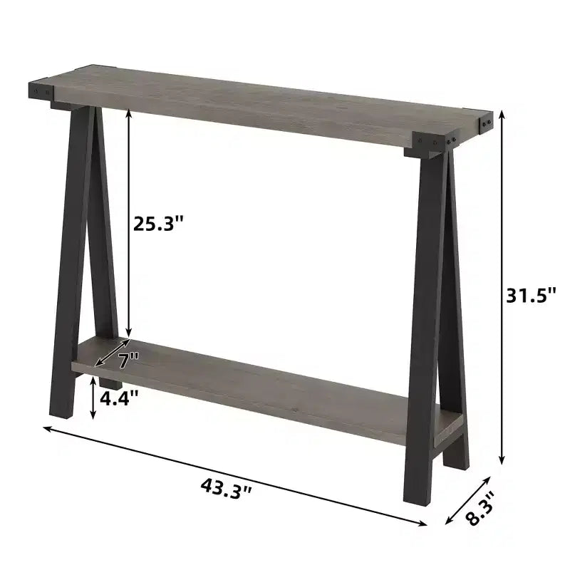 43.3 Inch Farmhouse Console Table - 2 Tier Entryway Table, MDF Sofa Table with Metal Frame, Behind Couch Table for Living Room, Hallway, Entryway