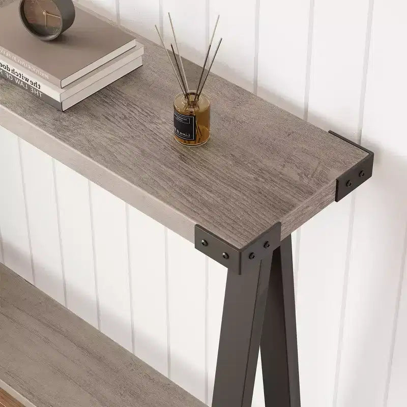 43.3 Inch Farmhouse Console Table - 2 Tier Entryway Table, MDF Sofa Table with Metal Frame, Behind Couch Table for Living Room, Hallway, Entryway