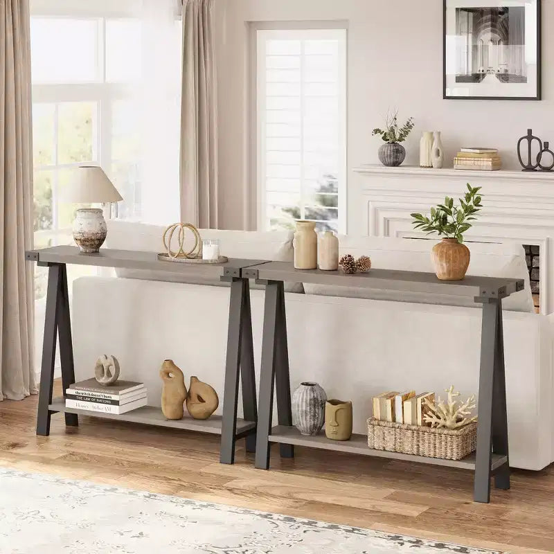 43.3 Inch Farmhouse Console Table - 2 Tier Entryway Table, MDF Sofa Table with Metal Frame, Behind Couch Table for Living Room, Hallway, Entryway