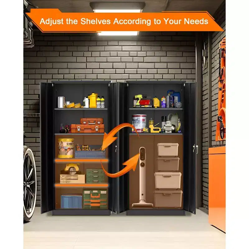 Steel Tool Cabinet with Lock,Storage Cabinet with 4 Adjustable Shelves and 4 Adjustable Feet,72 H Tool Cabinet for Home,Office,Warehouse,Garage