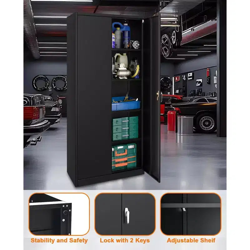 Steel Tool Cabinet with Lock,Storage Cabinet with 4 Adjustable Shelves and 4 Adjustable Feet,72 H Tool Cabinet for Home,Office,Warehouse,Garage