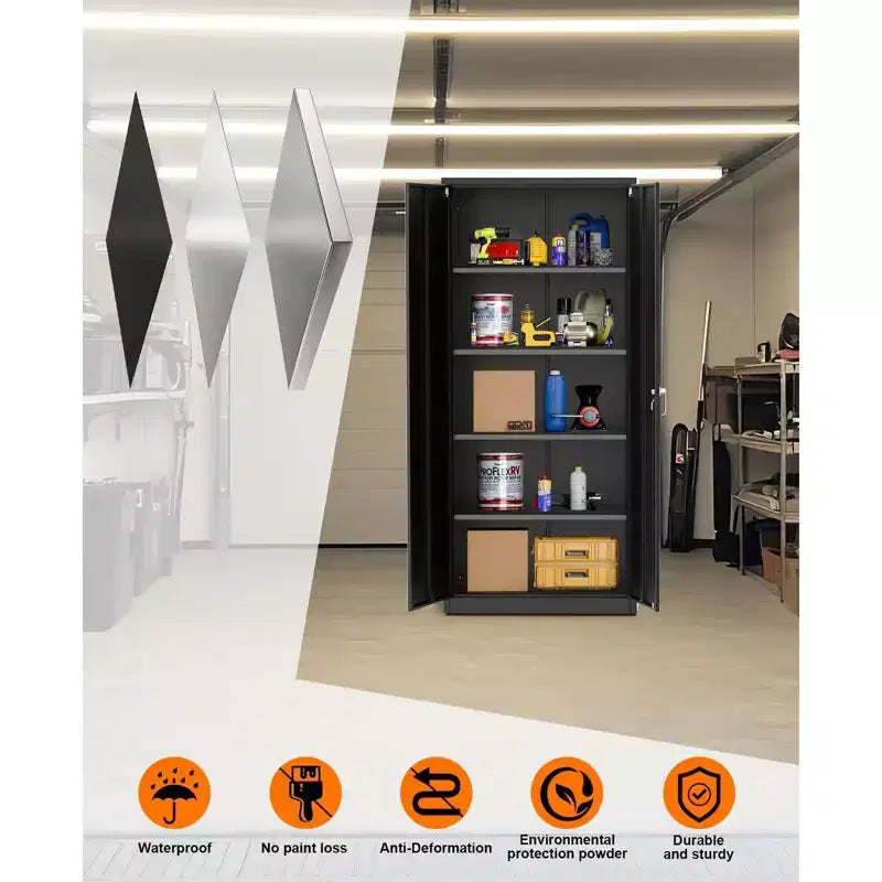 Steel Tool Cabinet with Lock,Storage Cabinet with 4 Adjustable Shelves and 4 Adjustable Feet,72 H Tool Cabinet for Home,Office,Warehouse,Garage
