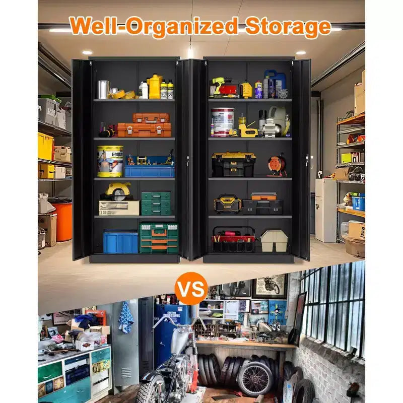 Steel Tool Cabinet with Lock,Storage Cabinet with 4 Adjustable Shelves and 4 Adjustable Feet,72 H Tool Cabinet for Home,Office,Warehouse,Garage