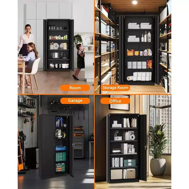 Steel Tool Cabinet with Lock,Storage Cabinet with 4 Adjustable Shelves and 4 Adjustable Feet,72 H Tool Cabinet for Home,Office,Warehouse,Garage