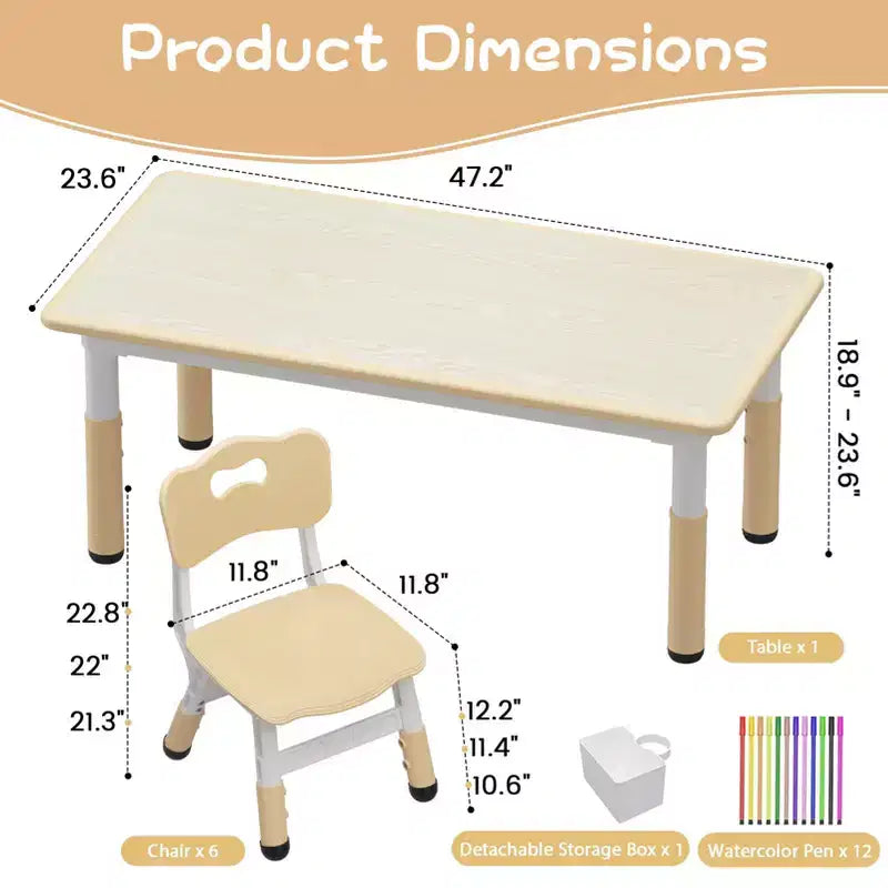 Kids Table Set and 6 Chair, Toddler Table and Chairs Set for Ages 2-10,Children Activity Table with Storage Box