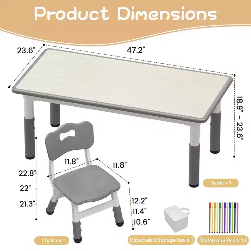 Kids Table Set and 6 Chair, Toddler Table and Chairs Set for Ages 2-10,Children Activity Table with Storage Box