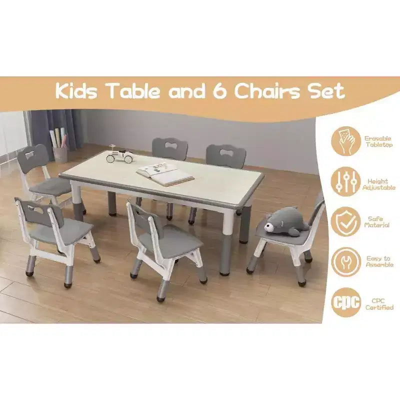 Kids Table Set and 6 Chair, Toddler Table and Chairs Set for Ages 2-10,Children Activity Table with Storage Box