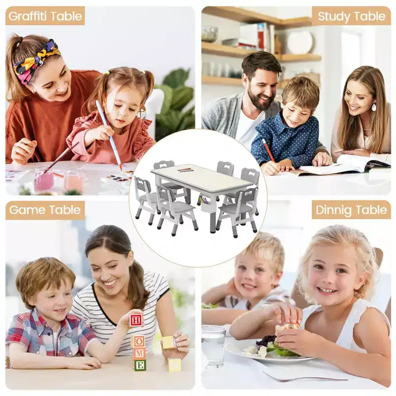 Kids Table Set and 6 Chair, Toddler Table and Chairs Set for Ages 2-10,Children Activity Table with Storage Box
