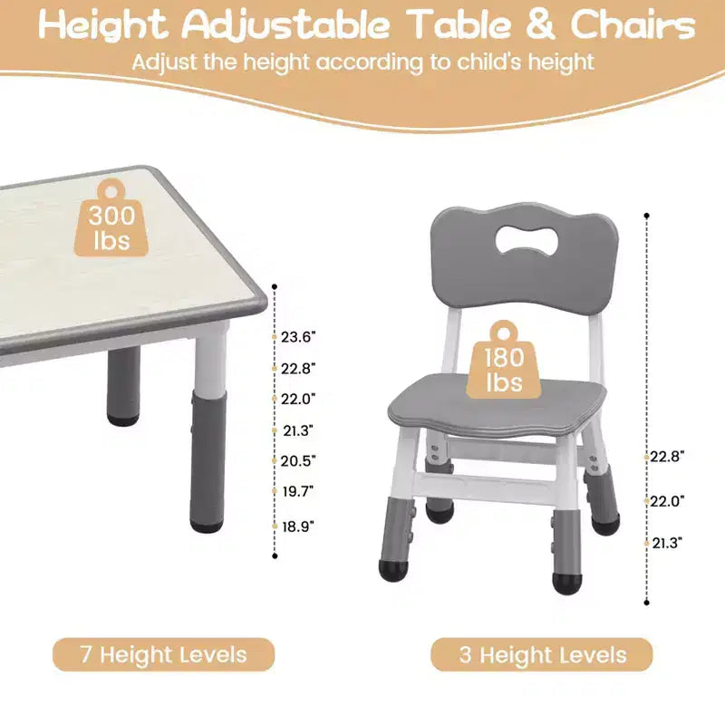 Kids Table Set and 6 Chair, Toddler Table and Chairs Set for Ages 2-10,Children Activity Table with Storage Box