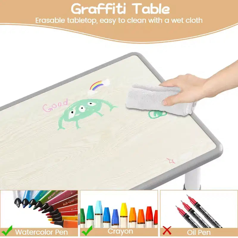 Kids Table Set and 6 Chair, Toddler Table and Chairs Set for Ages 2-10,Children Activity Table with Storage Box