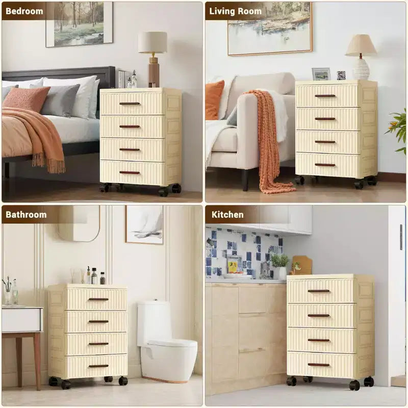 5 Tier Plastic Drawer Storage, Fluted Storage Drawers, Chest of Drawers, Night Stand, Storage Organizer with Wheels