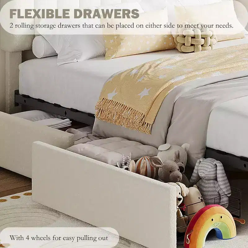 Twin Bed Frame with Storage Headboard, 2 Drawers, Wooden Slats, No Box Spring Needed, Noise Reducing, Easy Assembly