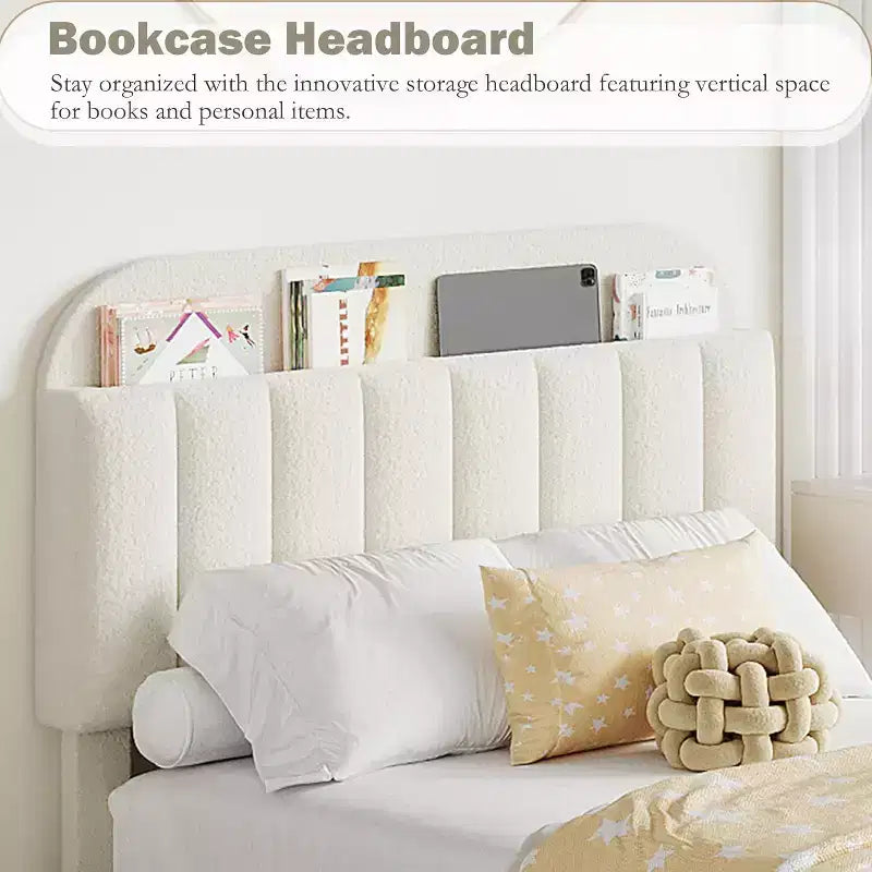 Twin Bed Frame with Storage Headboard, 2 Drawers, Wooden Slats, No Box Spring Needed, Noise Reducing, Easy Assembly