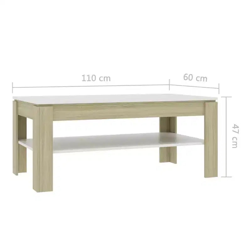 Coffee Table Accent End Side Sofa Table for Living Room Engineered Wood - White and Sonoma Oak
