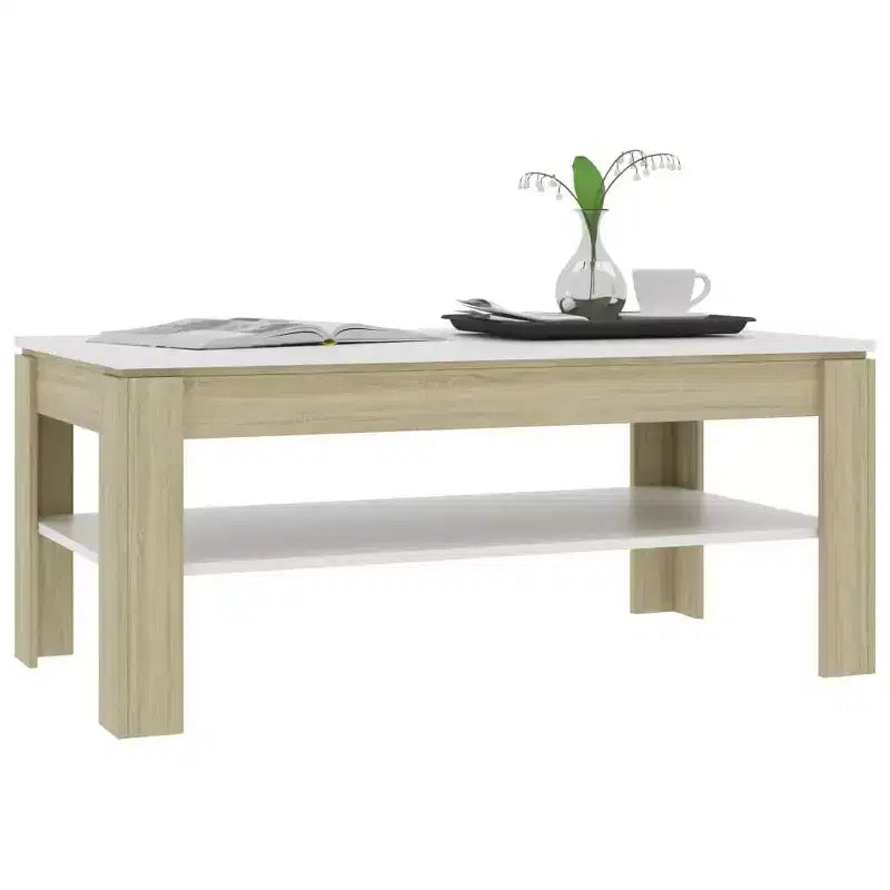 Coffee Table Accent End Side Sofa Table for Living Room Engineered Wood - White and Sonoma Oak