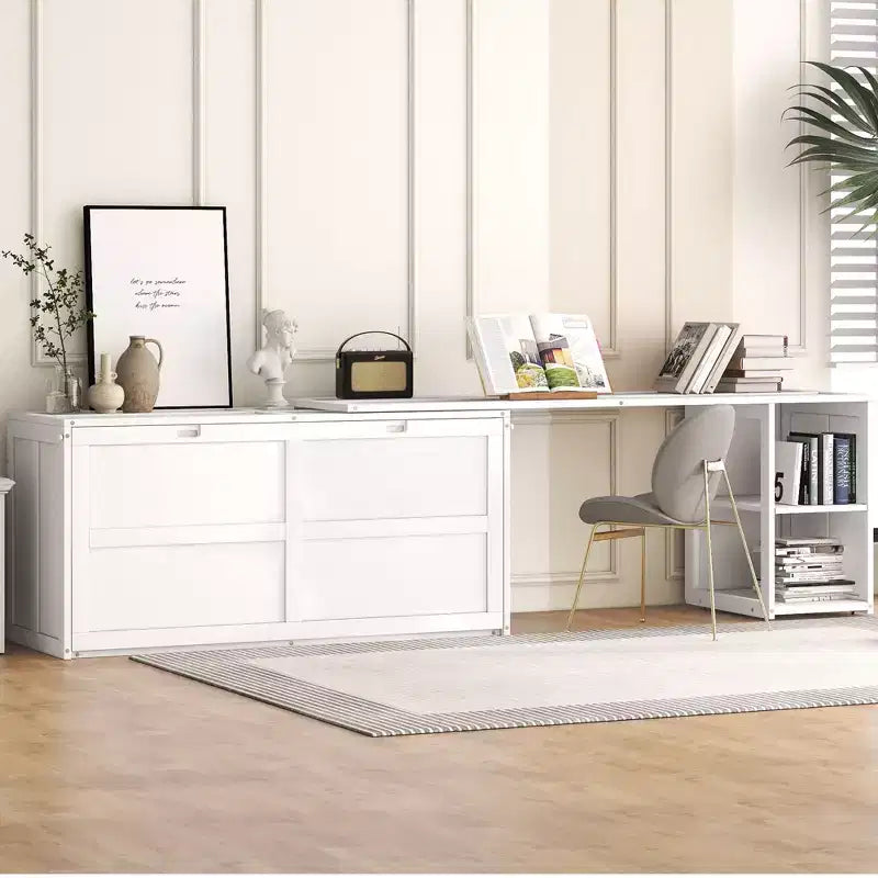 Queen Size Murphy Bed with Rotable Desk, Cabinet Beds Foldable Wall Bed Frame for Guest Room Home Office