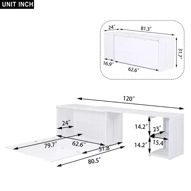 Queen Size Murphy Bed with Rotable Desk, Cabinet Beds Foldable Wall Bed Frame for Guest Room Home Office