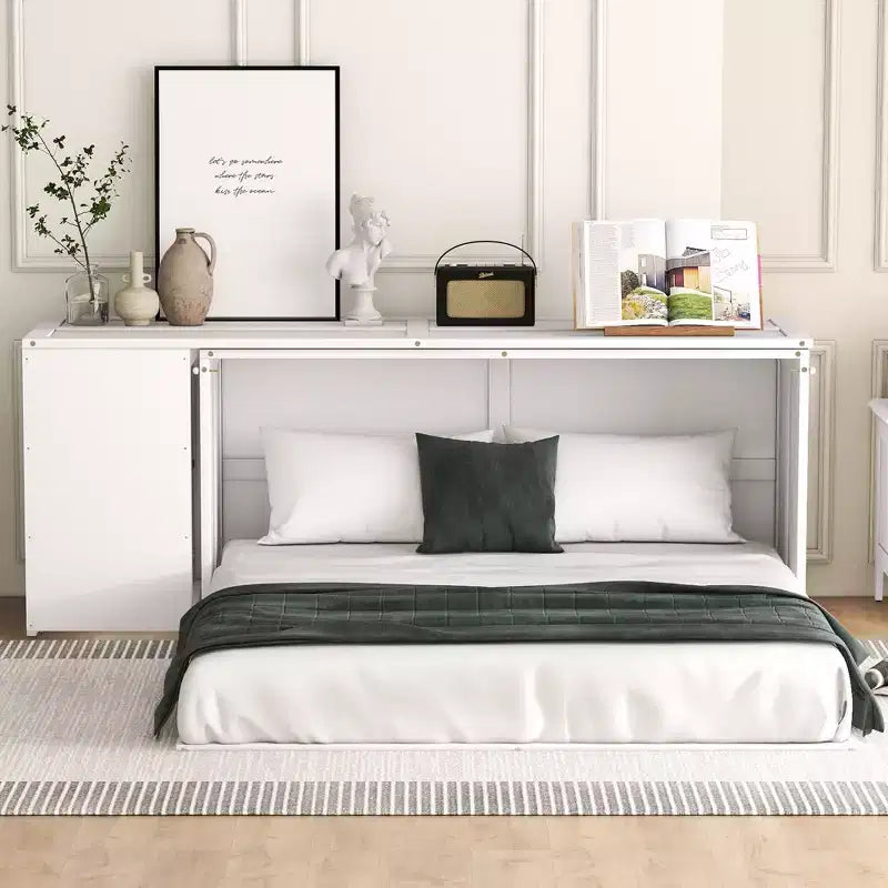 Queen Size Murphy Bed with Rotable Desk, Cabinet Beds Foldable Wall Bed Frame for Guest Room Home Office