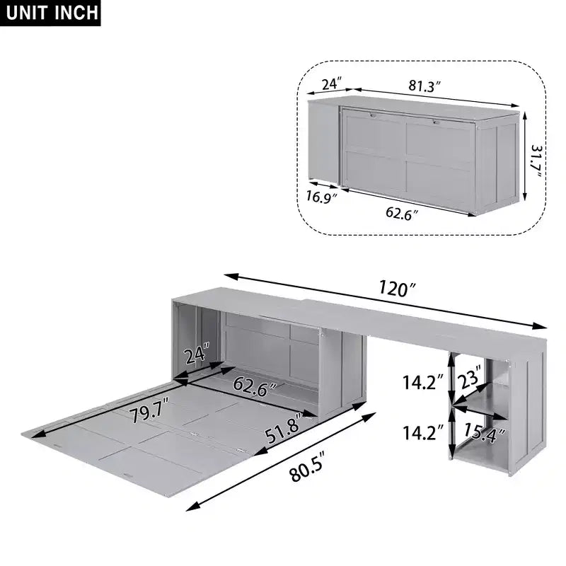 Queen Size Murphy Bed with Rotable Desk, Cabinet Beds Foldable Wall Bed Frame for Guest Room Home Office